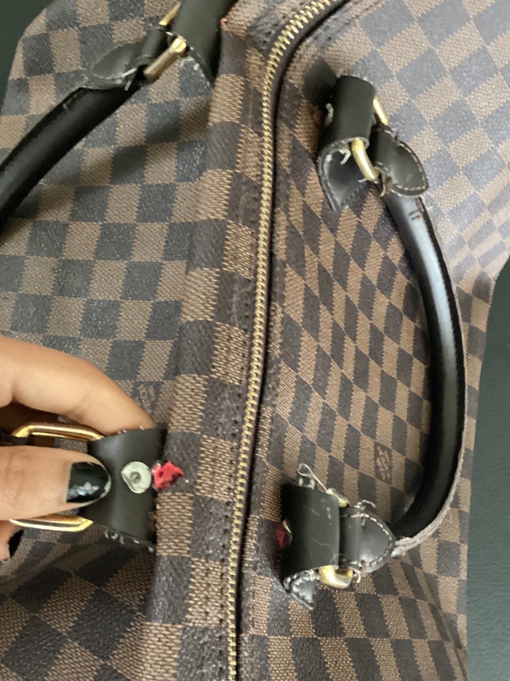 Vintage Louis Vuitton Brown Damier Ebene Satchel with Gold-Tone Hardware - Picture 6 of 12